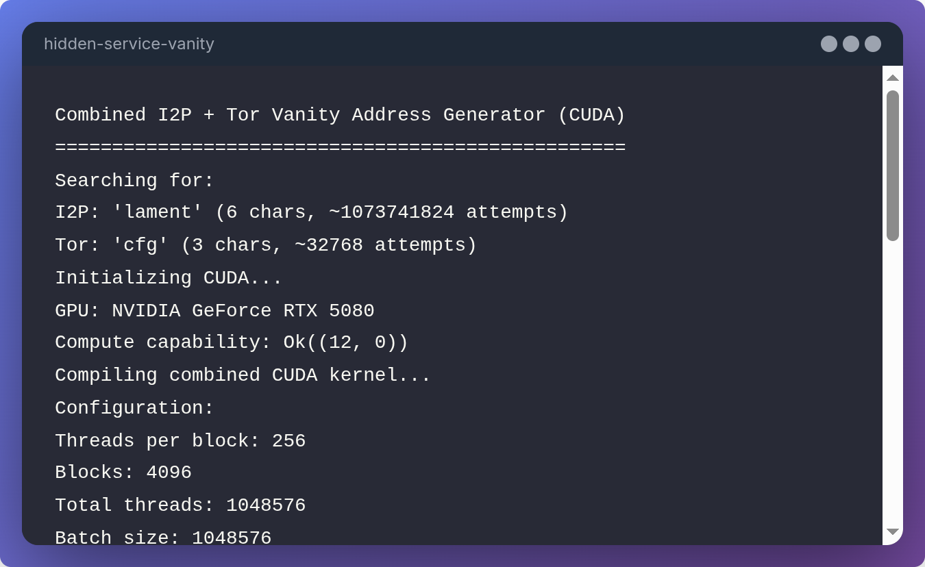 Hidden Service Vanity preview